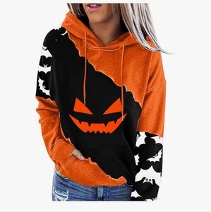 Halloween Pumpkin Face Hoodie - Orange and Black